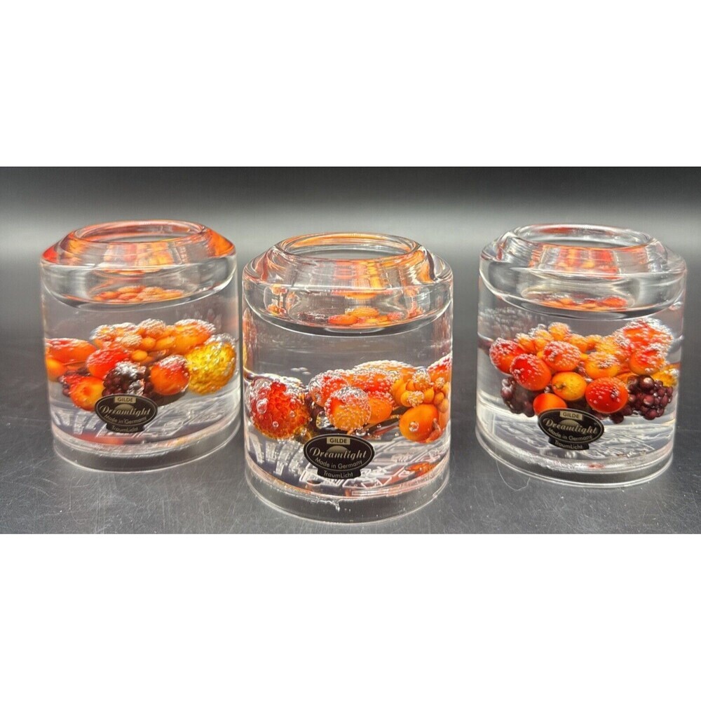 Gilde Dreamlight WILD BERRY Glass TeaLight Candle Holder Made In Germany-‎ 3 NEW